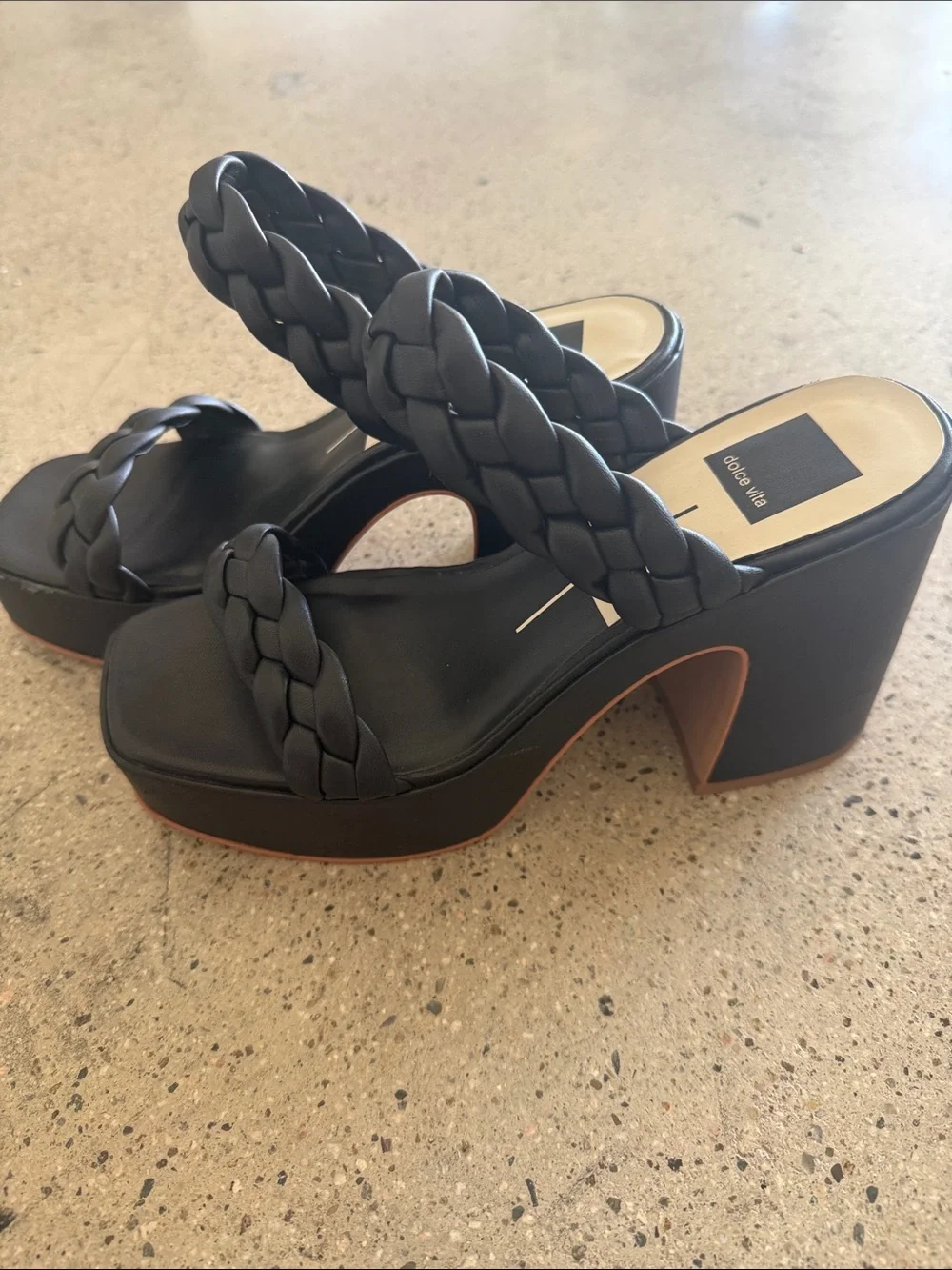 Dolce Vita Black Braided Double-Strap Platform Heels